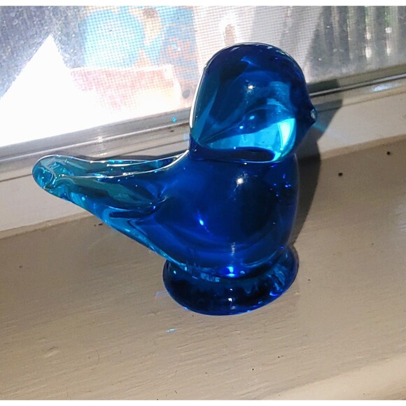 VTG Crystal Hand Blown Bluebird of Happiness Sea Blue Glass Figurine Signed 3"H - Picture 11 of 16